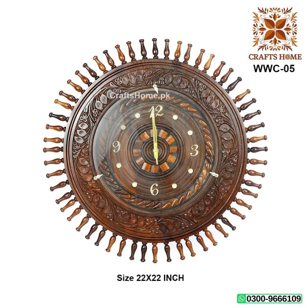 Beautiful Hand Carved Wooden Wall Clock Large Crafts Home
