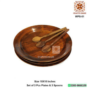 Wooden Plates Set with Spoons Pcs Set