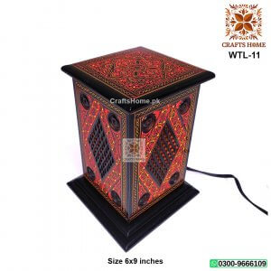 Colorful Table Lamp Red Lacquer Nakshi Art