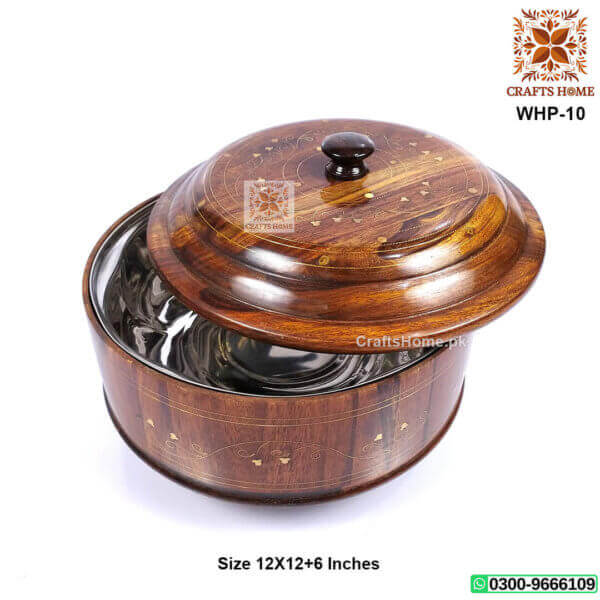 Wooden Hotpot Brass work Steel inner with Stand