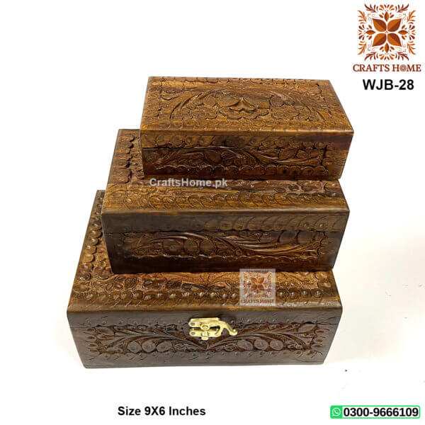 Wooden Carving Jewelry Box 3 Pcs Set