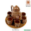 Wooden Tea Pot with 6 Cups Set - Beautiful Hand Carved