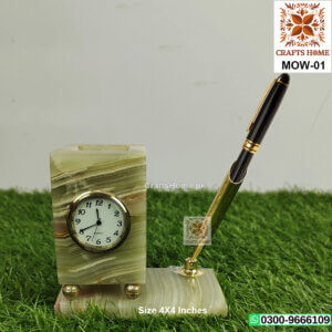 Pen Holder Desk with Clock - Marble Watch Art Piece Unique
