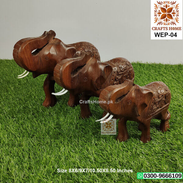 Elephant Set of 3 PCS Handcrafted Wooden Decorative Show Piece