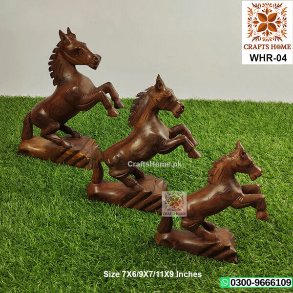 Horse Set of 3 PCS Handcrafted Wooden Decorative Show Piece