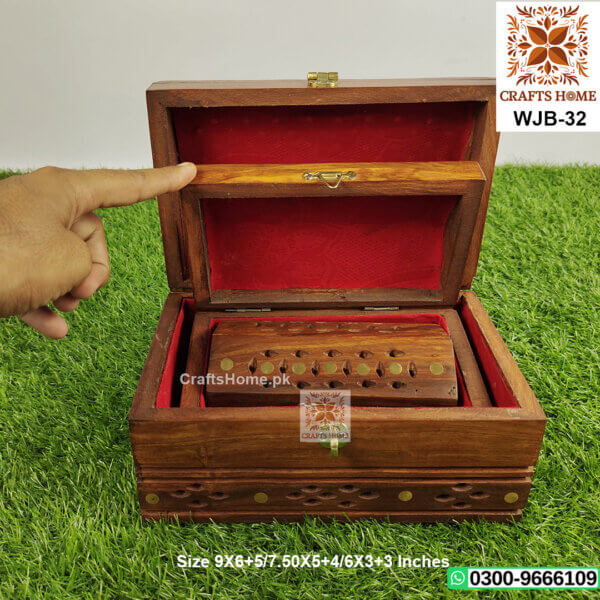 Wooden Jewelry Box 3 Pcs Set - Brass Work Made by Hand