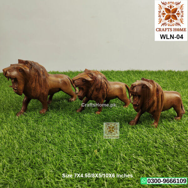 Lion Set of 3 PCS Handcrafted Wooden Decorative Show Piece