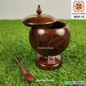 Wooden Apple Sugar Pot with Spoon for Dining Table (Brown)