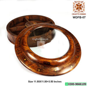 Wooden Dry Fruit Box Brass Work Mirror with 5 Portions