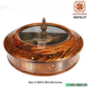 Wooden Dry Fruit Box Brass Work Mirror with 5 Portions