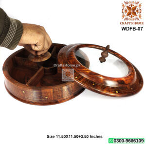 Wooden Dry Fruit Box Brass Work Mirror with 5 Portions