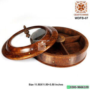 Wooden Dry Fruit Box Brass Work Mirror with 5 Portions