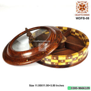 Wooden Dry Fruit Box Tukri Mirror with 5 Portions