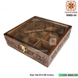 Wooden Masala Spice Box Nine 9 Portion with Spoon