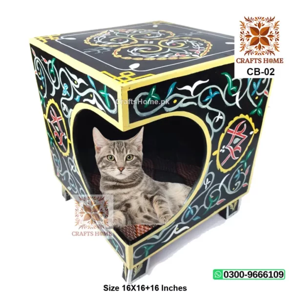 Cat Box Wooden Handmade Painted - Black