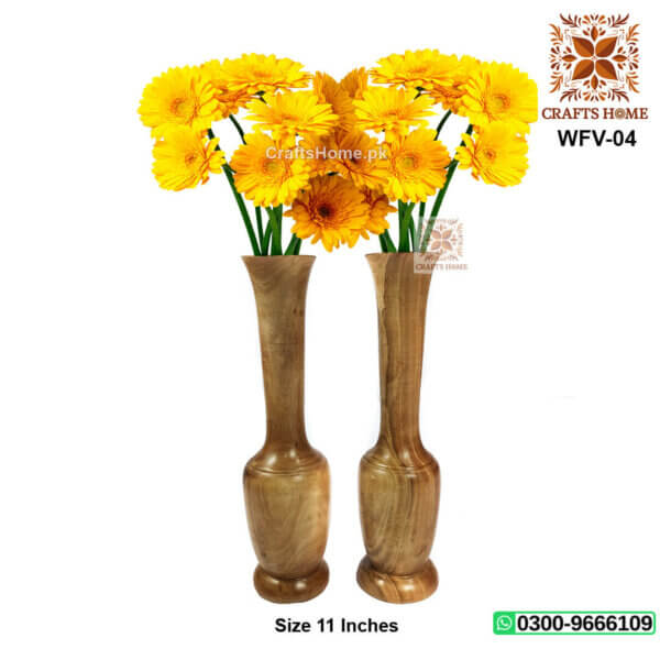 Flower Vase In Natural Wood - Pair