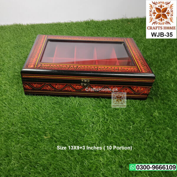 Red Nakshi Art Jewellery Box with 10 Compartments