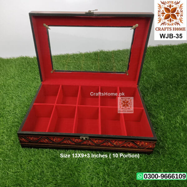 Red Nakshi Art Jewellery Box with 10 Compartments