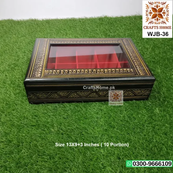 Nakshi Art Jewellery Box in Black Color, with 10 Portion Inside